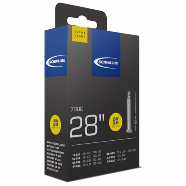 Schwalbe SV20 Extralight Extralong Inner Tube 28" 700x18/25 Presta 80mm - ETRTO 18/25-622/630
