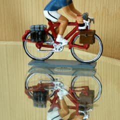 CBG Mignot Model Cyclist Touring on Red Bike with Blue Jersey